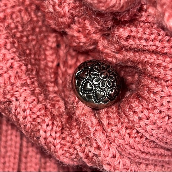 Vintage Allen Länder 100% Pure New Wool Cable Knit Cardigan Sweater in Pink S/M - Picture 6 of 10